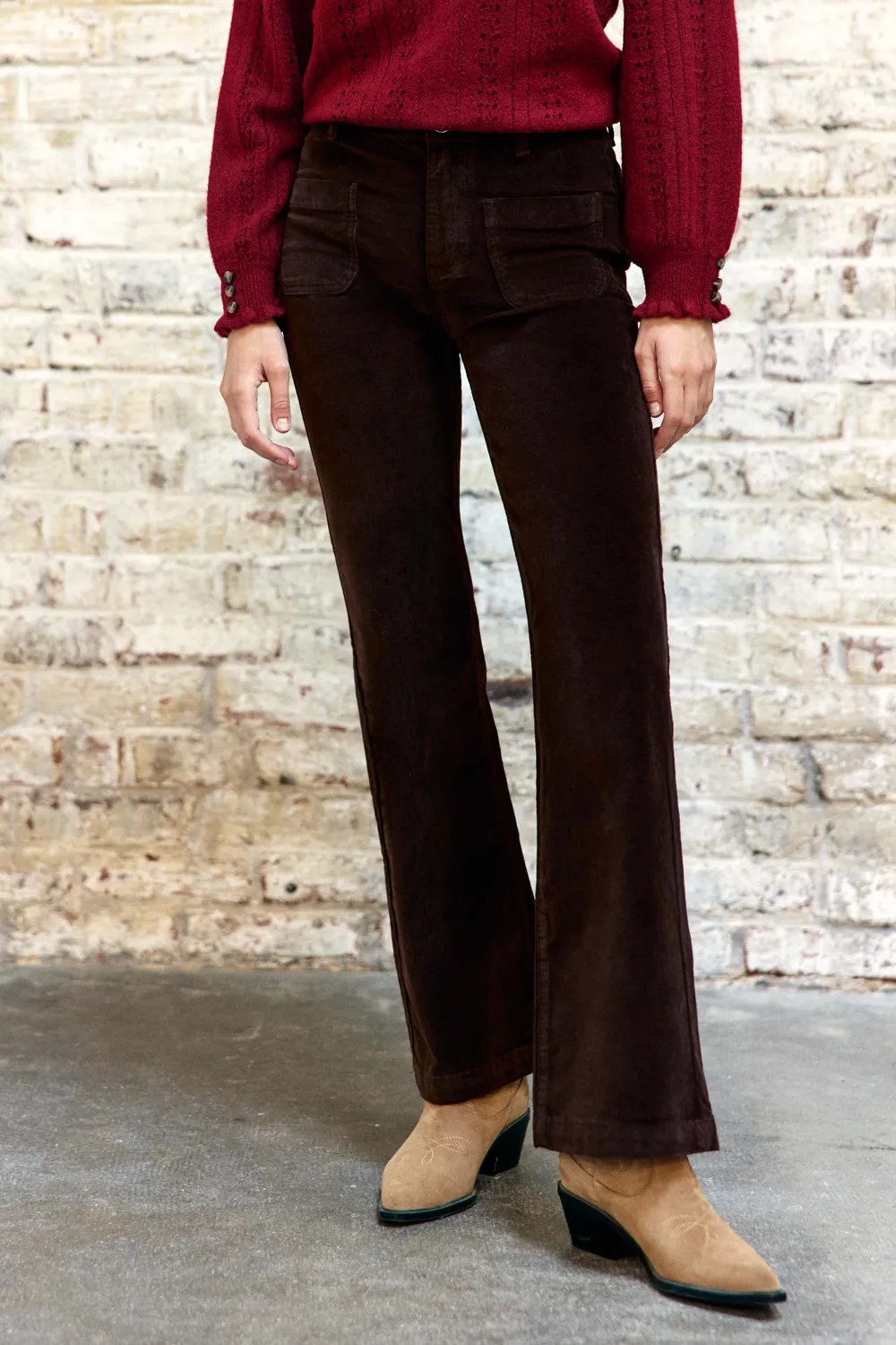 La Petite Etoile Sonny flared broek bruin velours