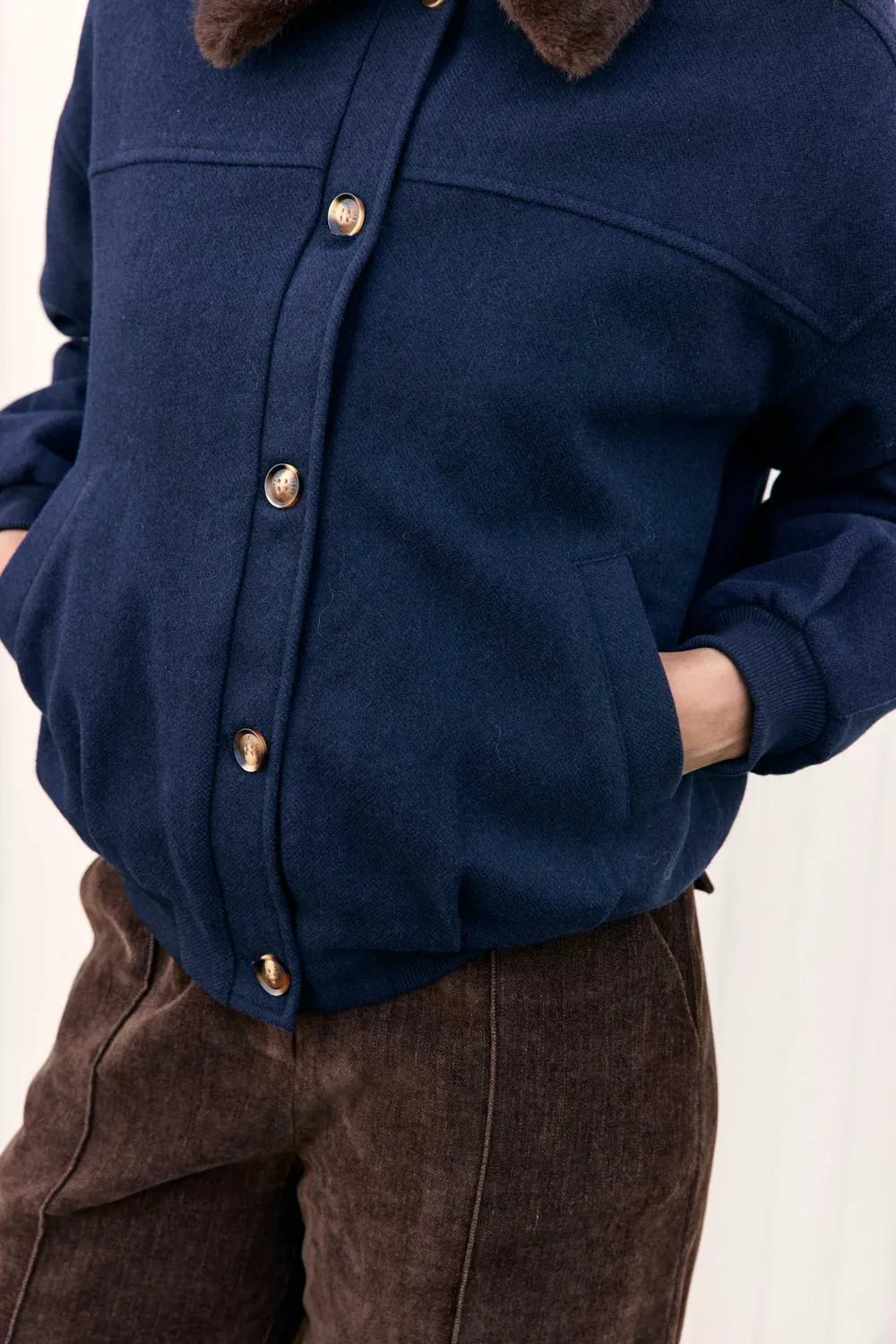 La Petite Etoile Videl blouson marine met bontkraag