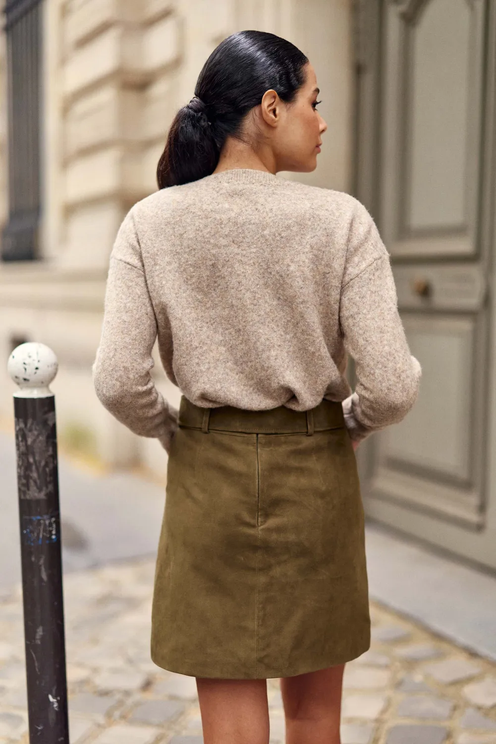 La Petite Etoile Faustine leren rok kaki kort