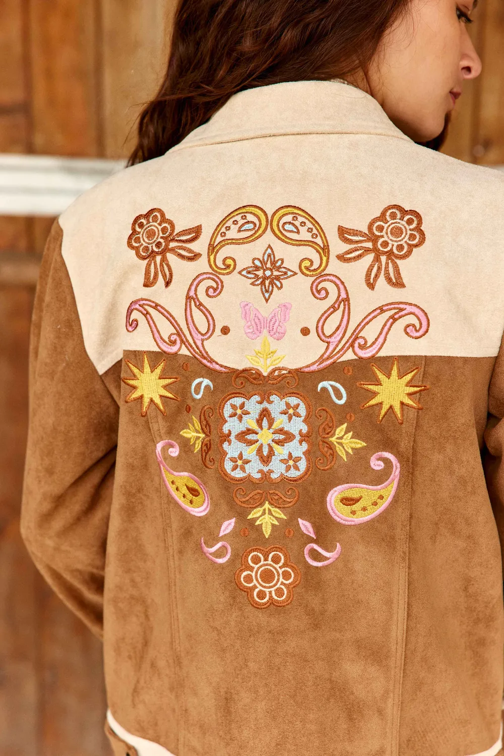 La Petite Etoile Vinao jas suedine camel borduursel