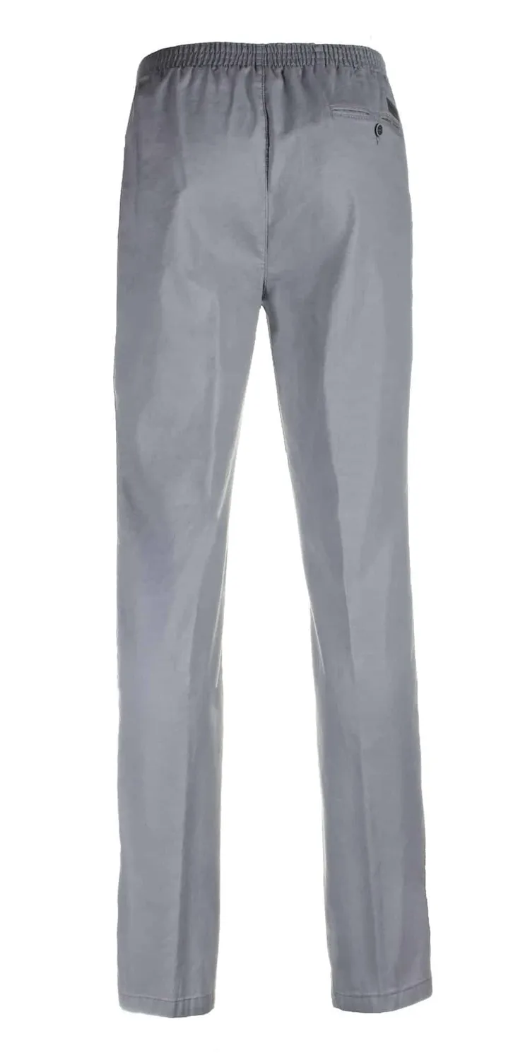 Seniorenkleding heren pantalon elastiek grijs katoen