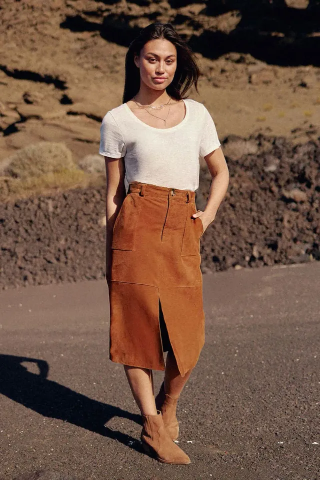 La Petite Etoile Felicia rok midi suede sand