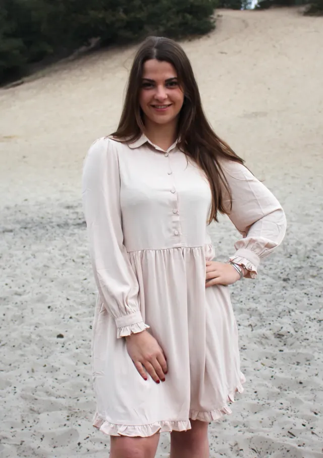 LOVEDRUNKY Shirt Jurk beige met zakken