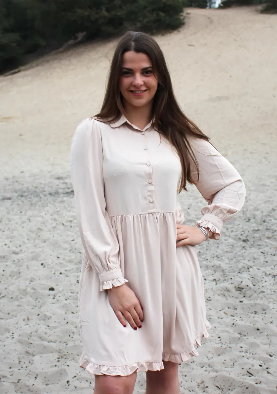 LOVEDRUNKY Shirt Jurk beige met zakken