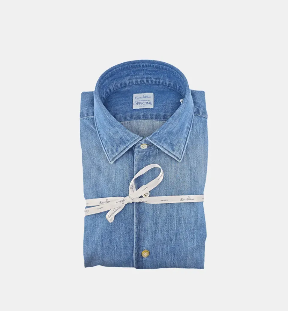 Officine Napoli Pisano 4076 510 overhemd denim katoen