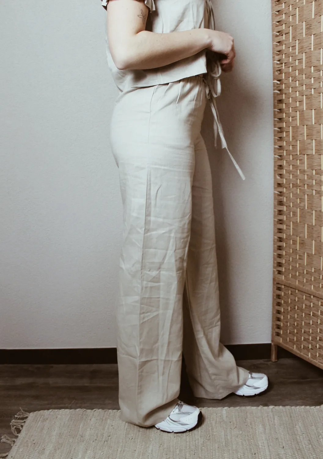 LOVEDRUNKY Linnen broek beige wide leg