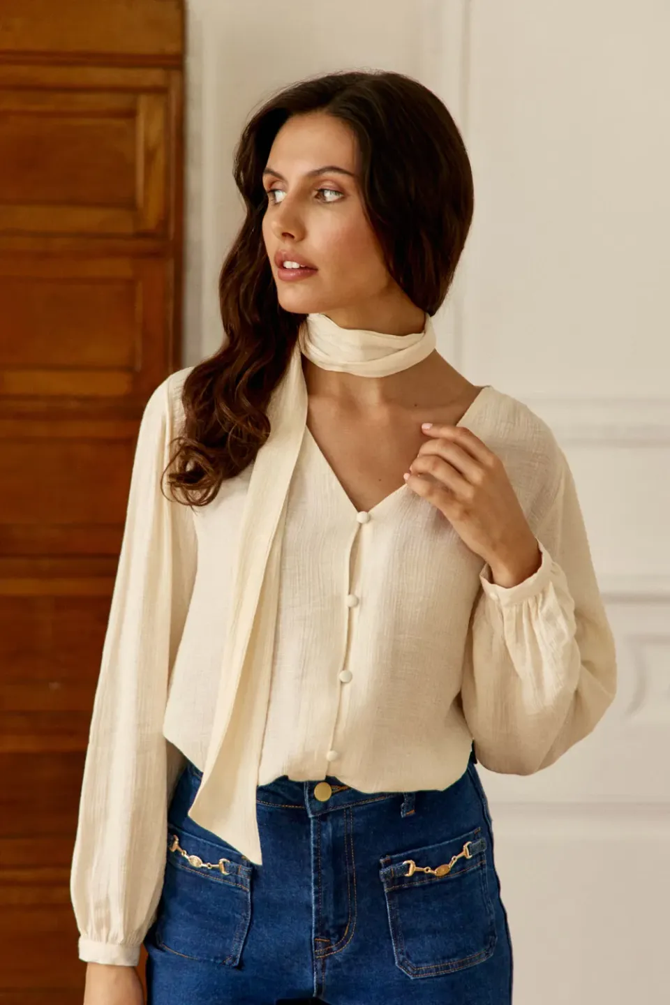 La Petite Etoile Bianca blouse ecru met strik