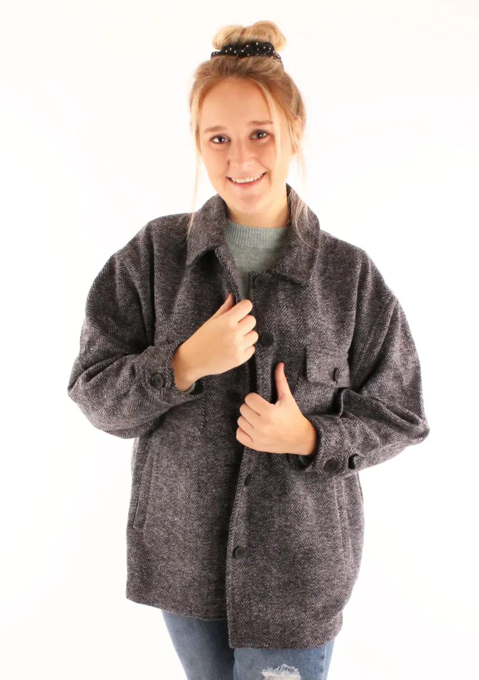 LOVEDRUNKY Visgraat Jack jasje zwart oversized