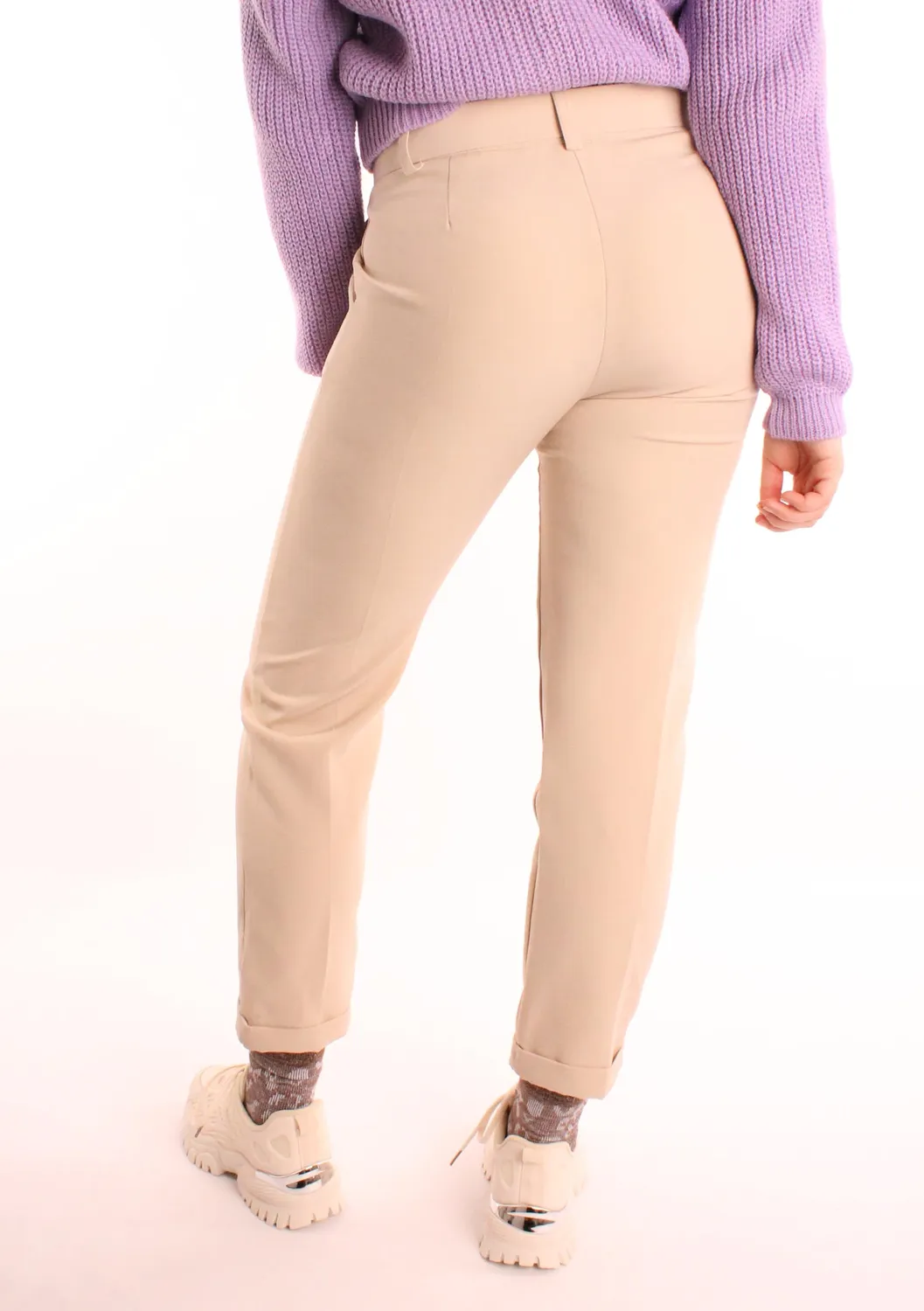 LOVEDRUNKY Casual pantalon ecru high waist ceintuur