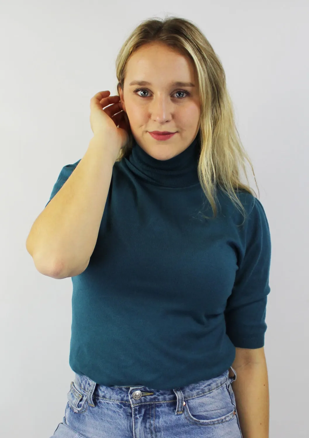 LOVEDRUNKY Turtleneck top blauw zachte col
