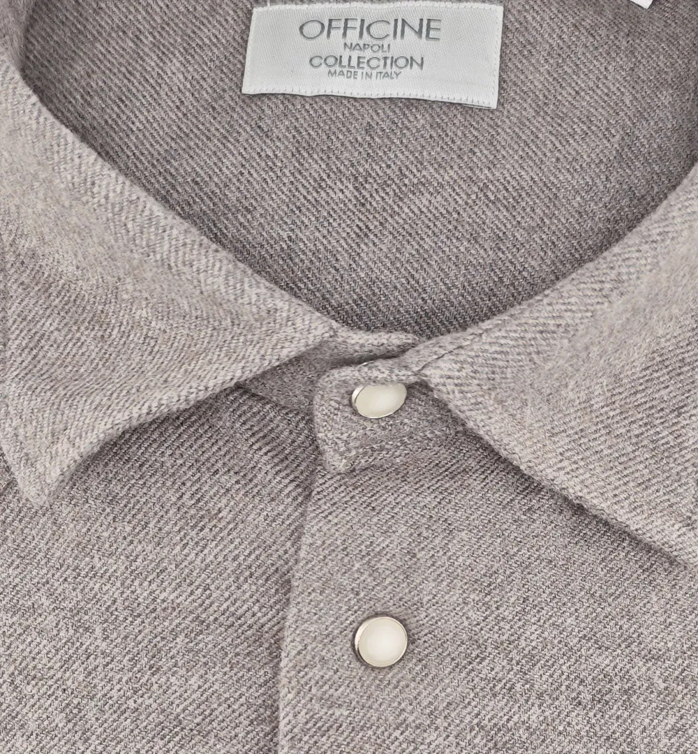 Officine Napoli Rodeo 2338 Semiwide overhemd fango visgraat