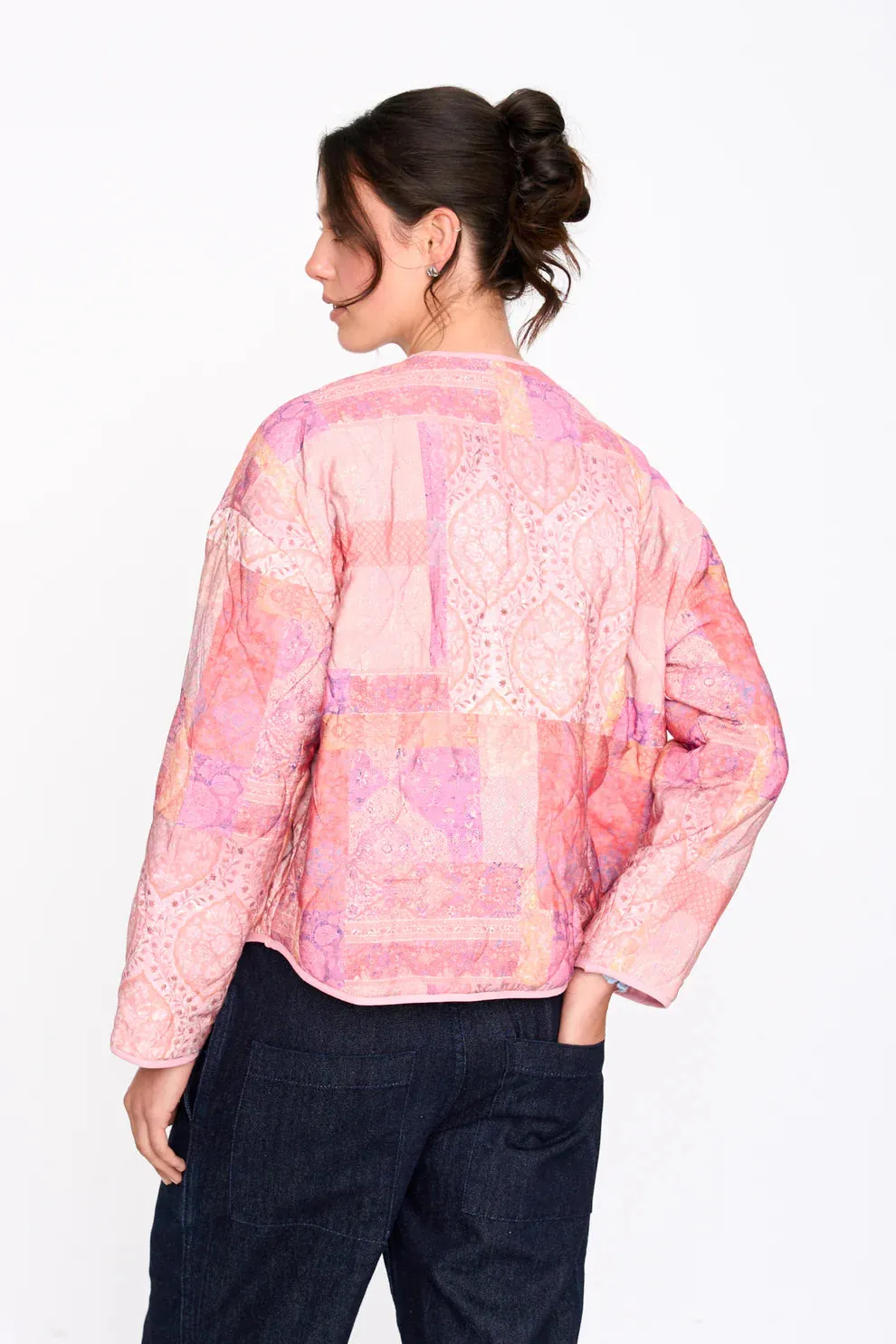 Amiek 24c Patchwork jasje roze print viscose