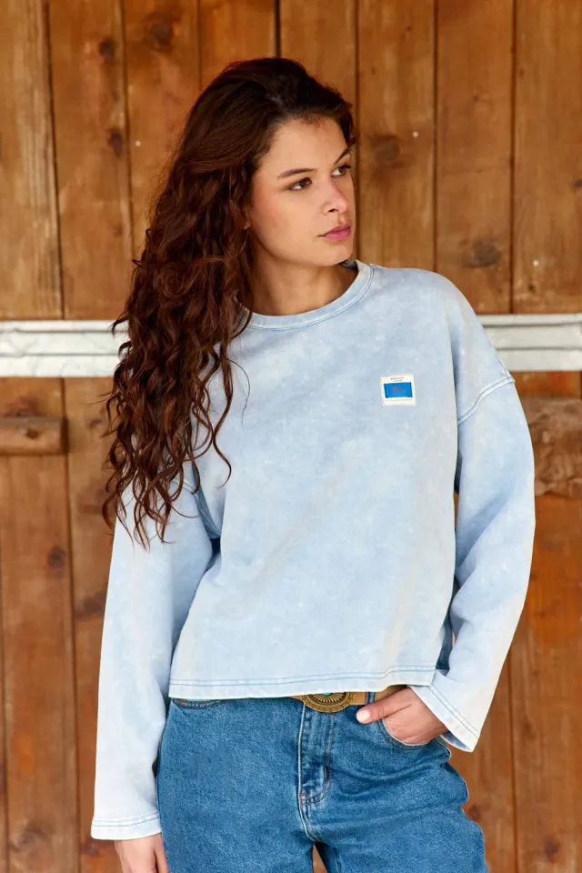 La Petite Etoile Trinkle sweatshirt boxy lichtblauw katoen