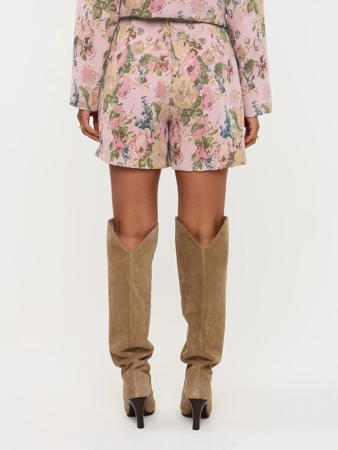Ydence Sylvie skort roze broekrok jacquard bloemen
