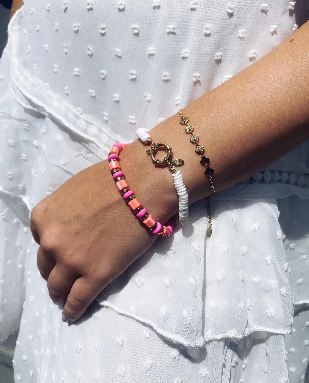 LOVEDRUNKY Beach armband wit goud 17,5 cm