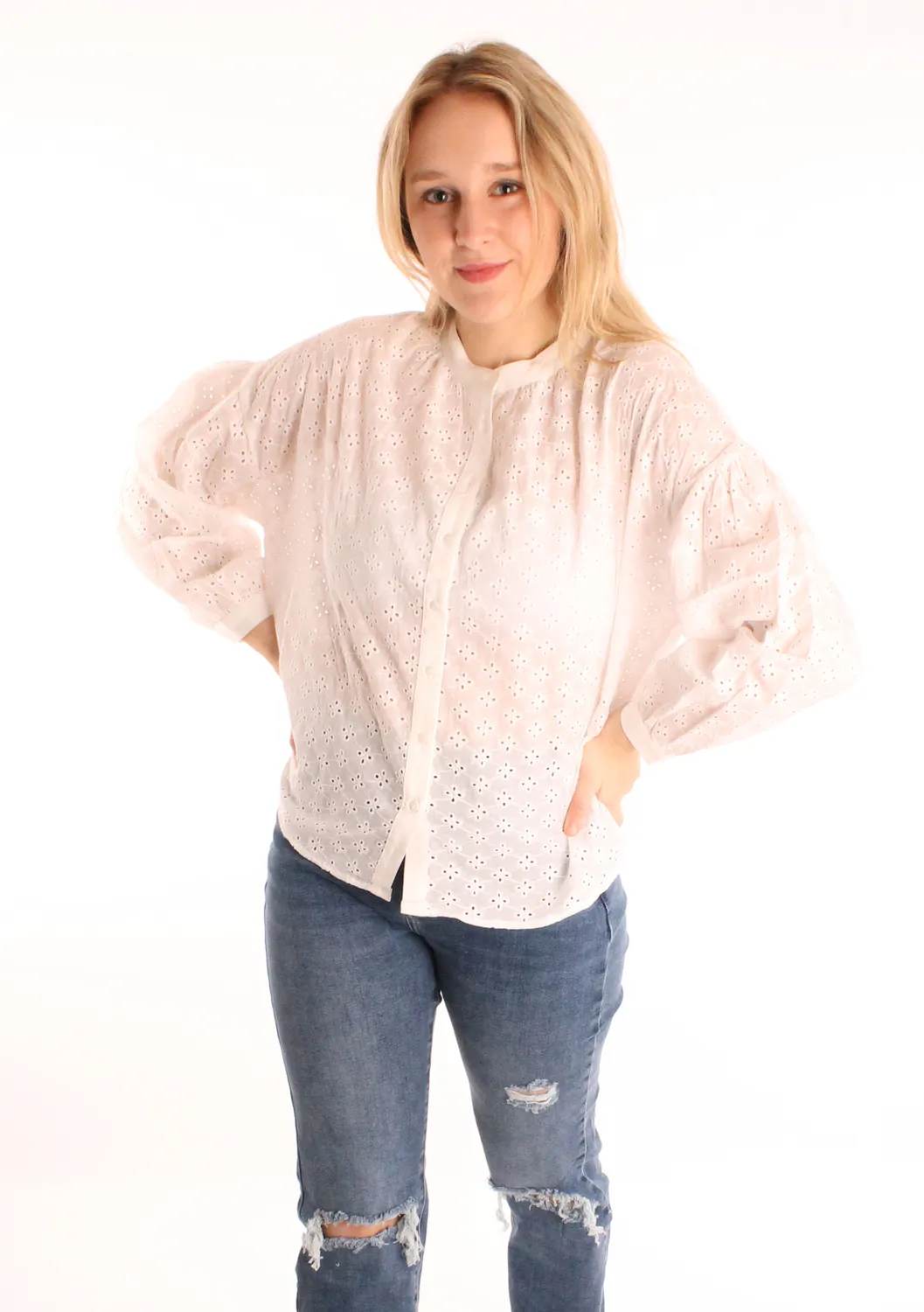 LOVEDRUNKY Embroidery blouse wit met kant