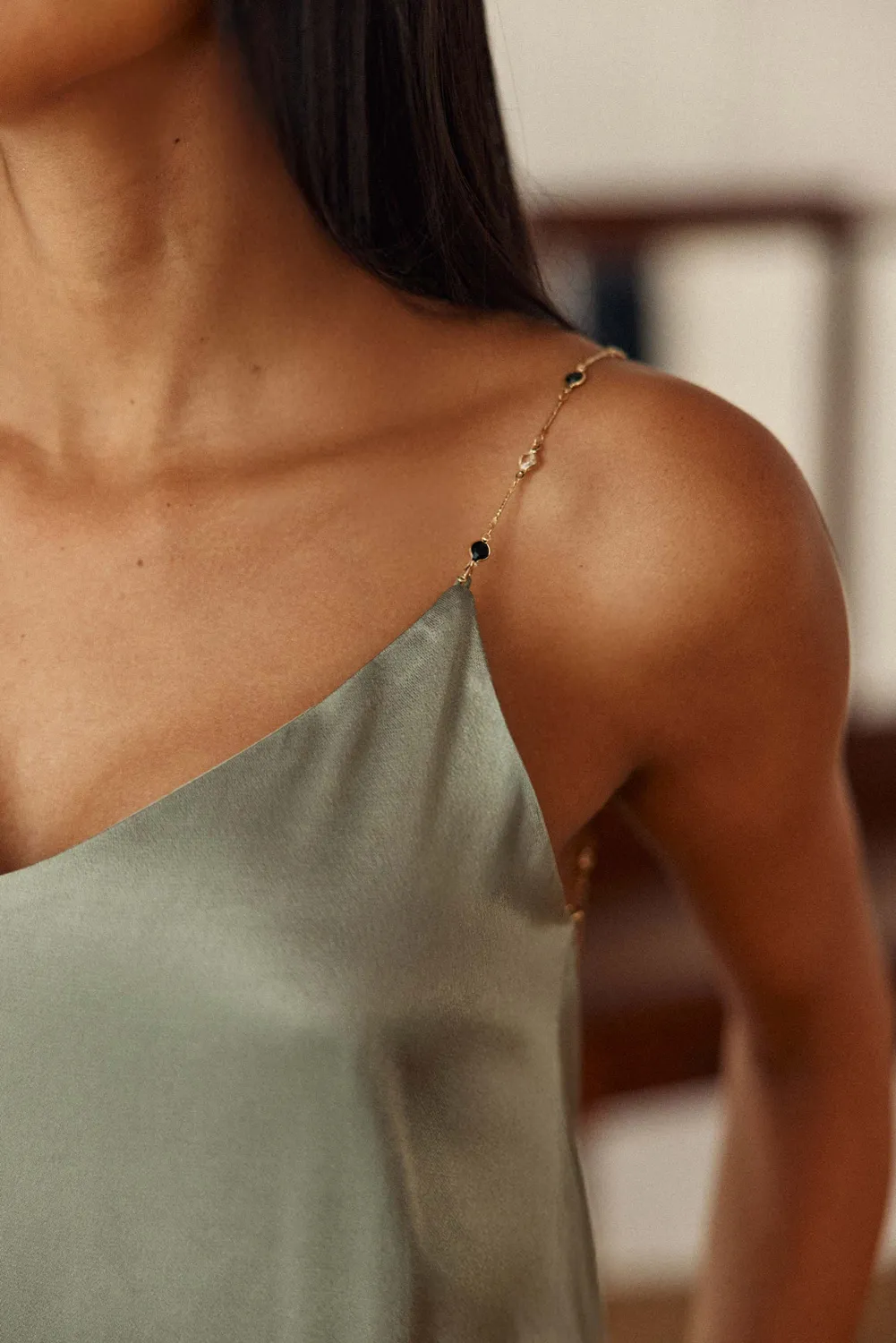La Petite Etoile Dara top amandelgroen gouden ketting
