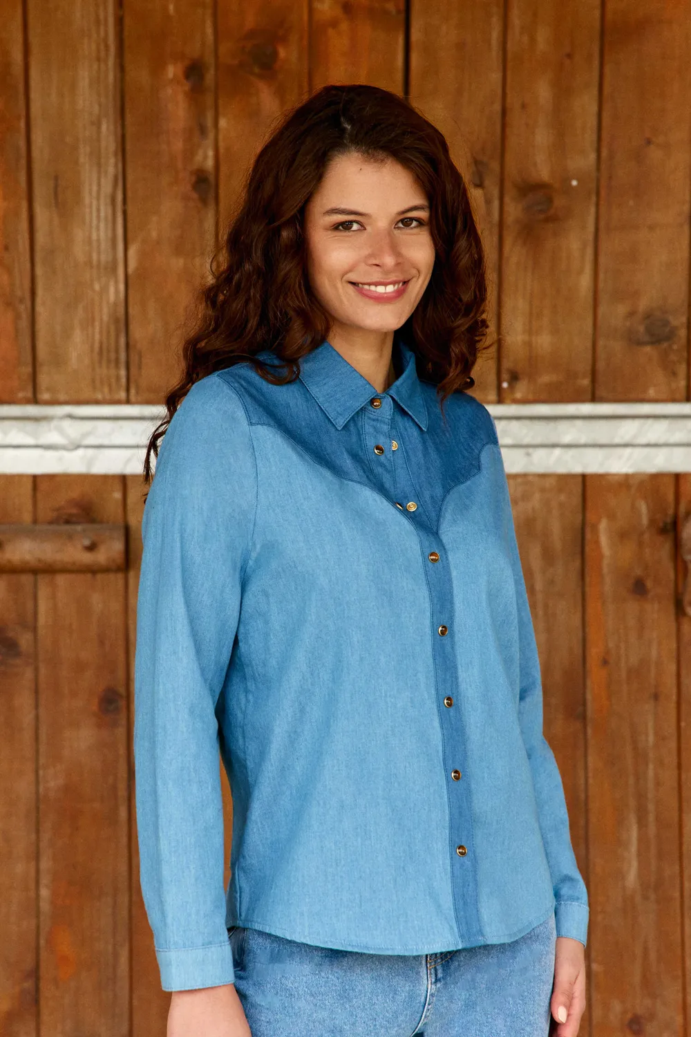 La Petite Etoile Clovyo spijkerblouse stone blauw