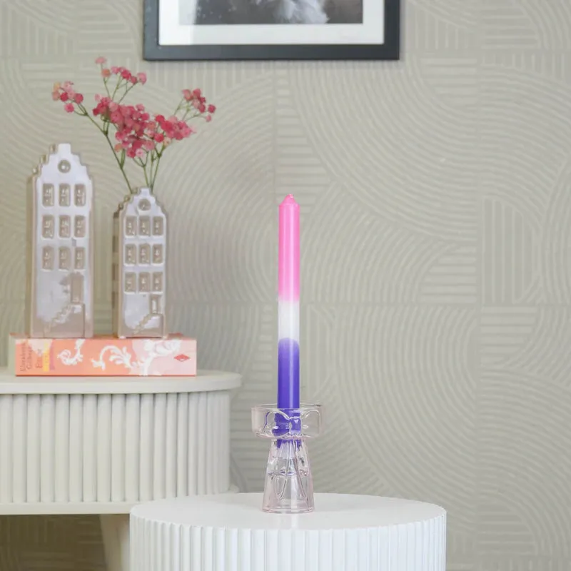 Amiek Strik kandelaar roze glas 7,5 cm