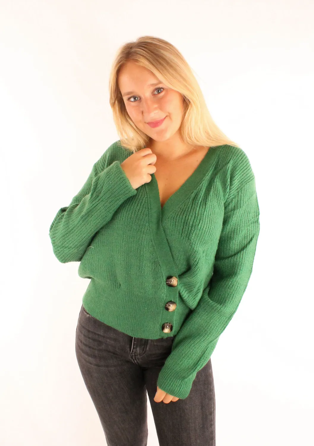 LOVEDRUNKY Wrap trui groen one size gebreid