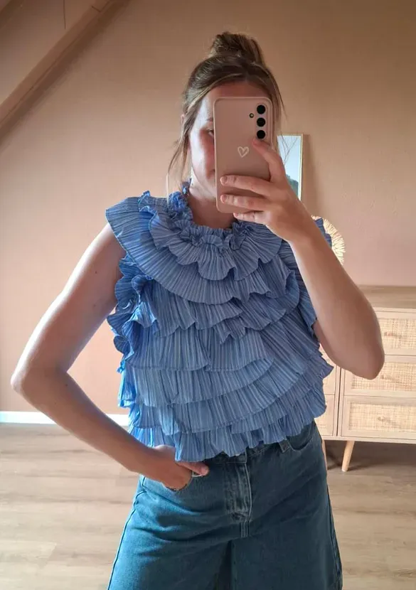 LOVEDRUNKY Ruches Gestreept top blauw open rug