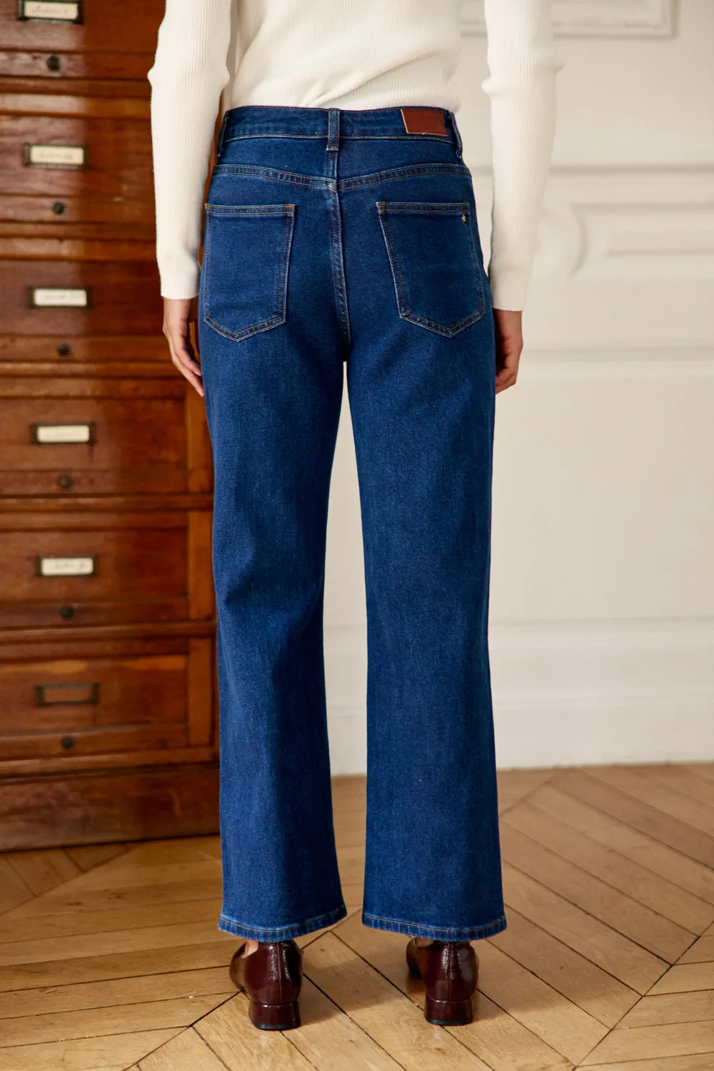 La Petite Etoile Pia rechte jeans wash blauw borduursel