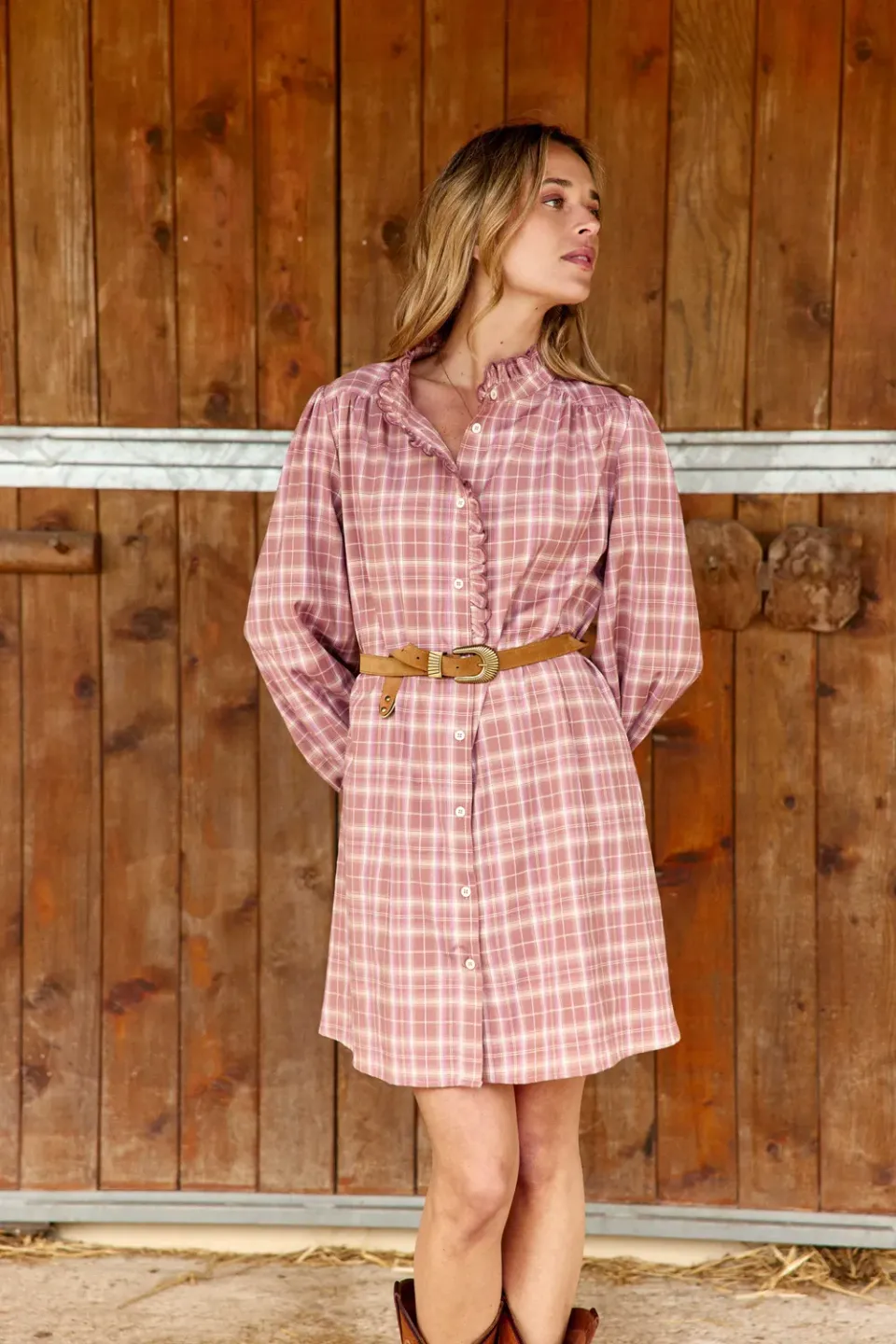 La Petite Etoile Raquel jurk roze ruitjes korte mouw