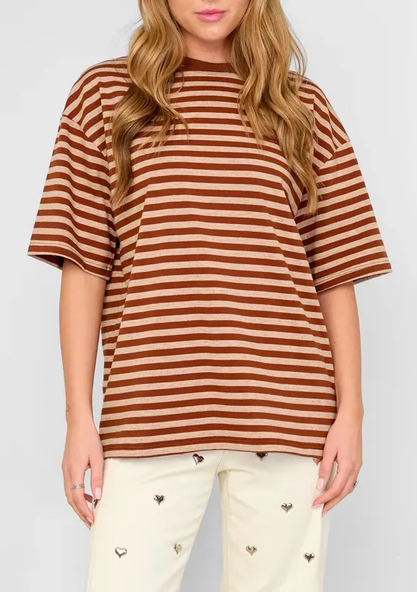 LOVEDRUNKY Gestreept oversized T-shirt Bruin strepen