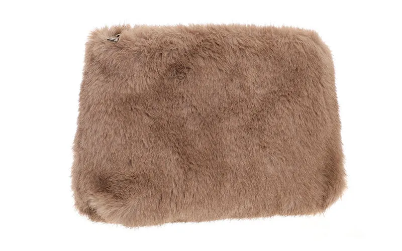 Amiek Borno make-up tasje taupe faux fur