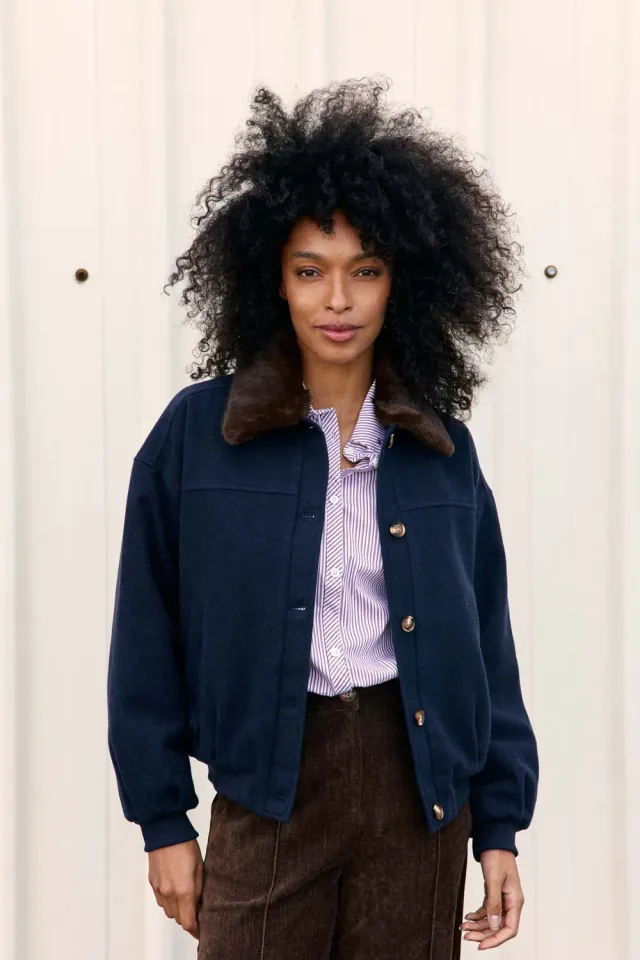 La Petite Etoile Videl blouson marine met bontkraag