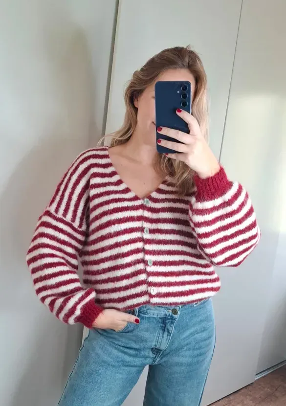 LOVEDRUNKY Gestreept Vest Bordeaux Fluffy Knit