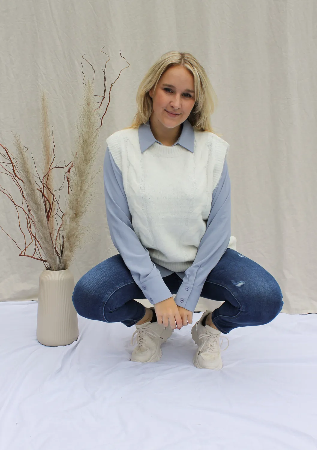 LOVEDRUNKY Spencer trui wit kabel knit