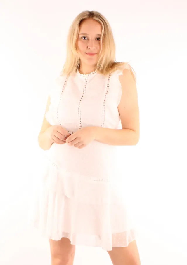 LOVEDRUNKY Zomerjurk Wit mesh jurk met ruches