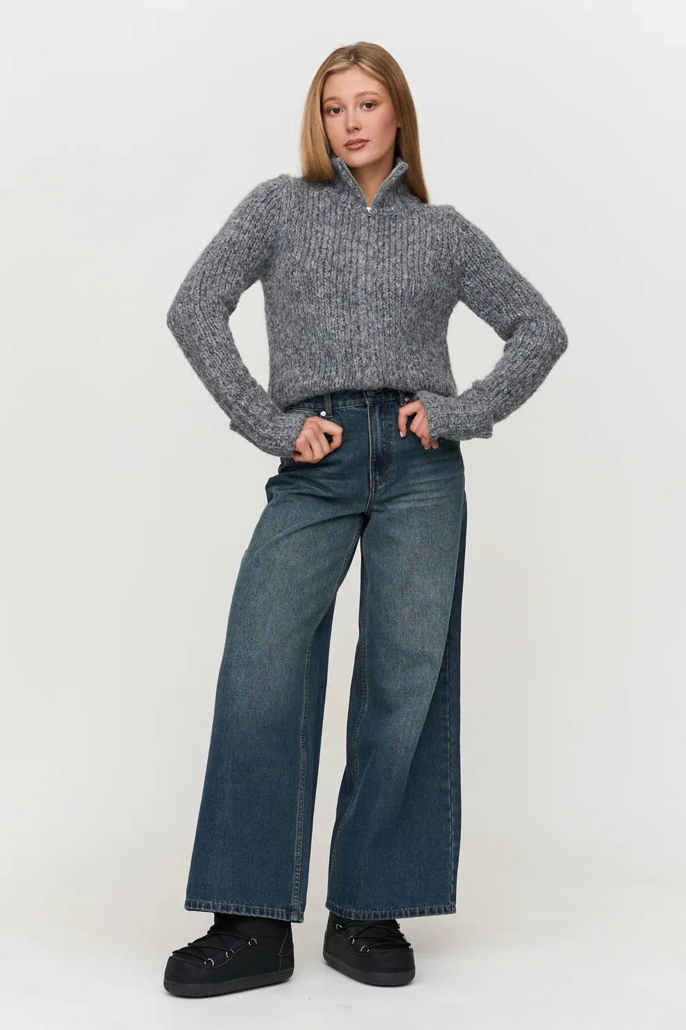 Amiek 24C Knitted Vest grijs gemelleerd vest met rits 36 38