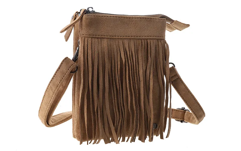 Amiek Lados schoudertasje khaki franjes