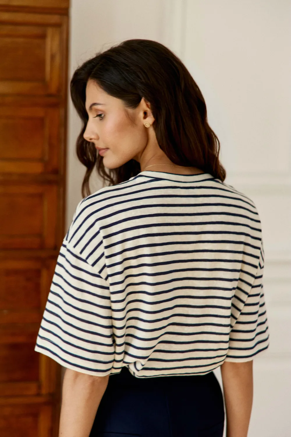 La Petite Etoile Tais oversize T-shirt ecru marine streep