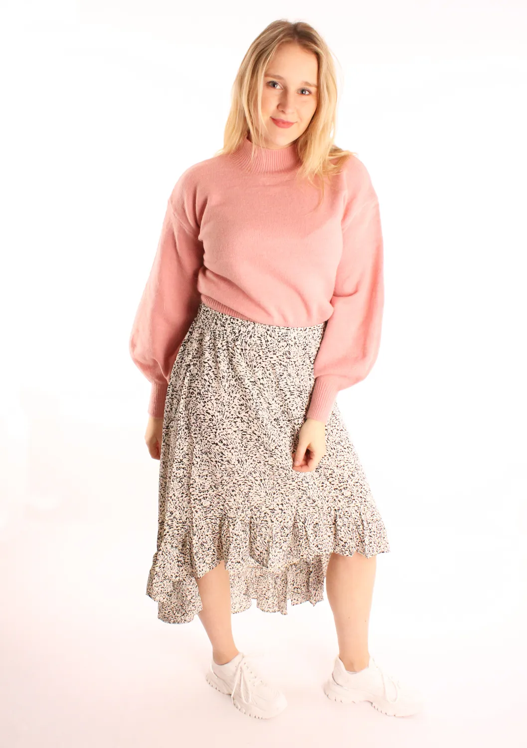 LOVEDRUNKY Animal Midi rok wit zwart asymmetrisch