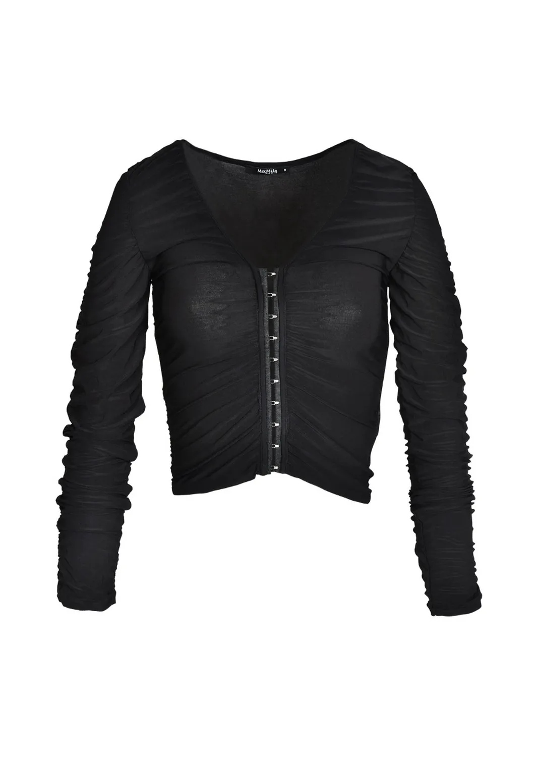 LOVEDRUNKY Crop top zwart stretch ruches