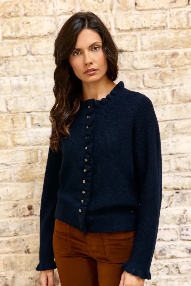 La Petite Etoile Mudya vest marine gebreid met knopen