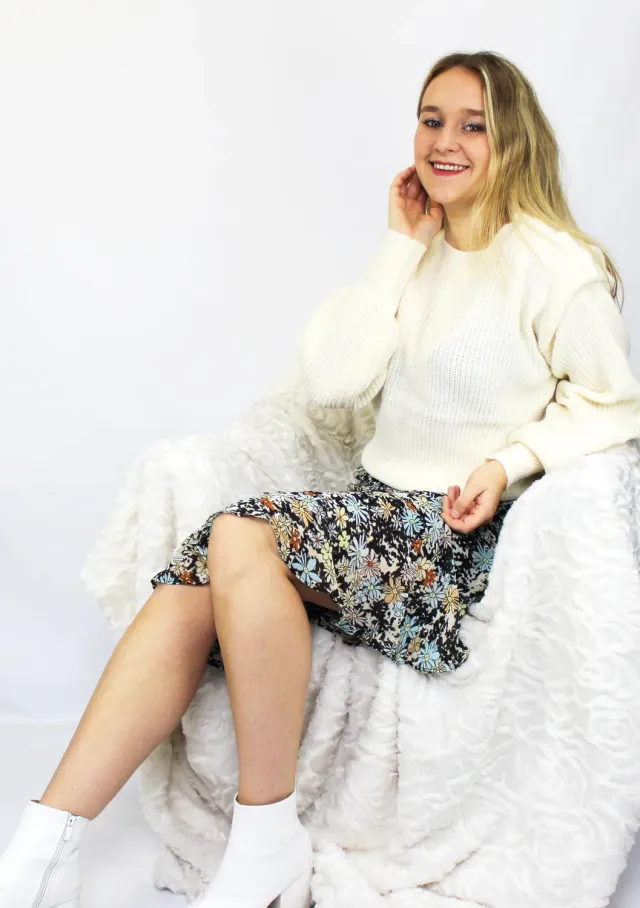 Lovedrunky Flowers midi rok zwart met ruffle