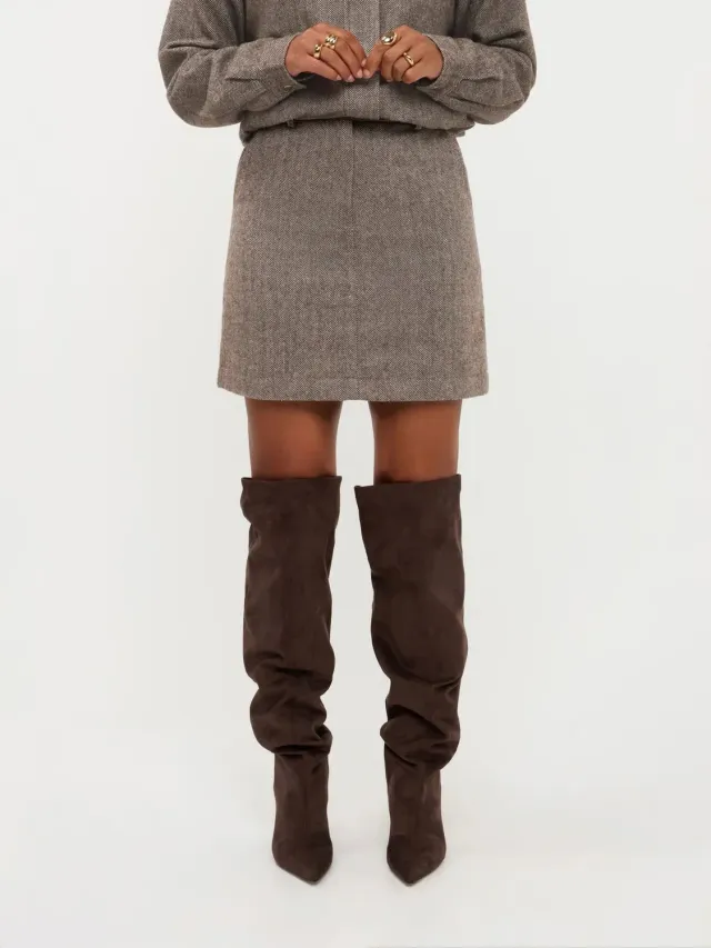 Amiek Remy rok bruin visgraat wol 46 cm