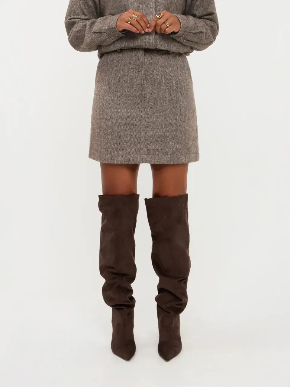 Amiek Remy rok bruin visgraat wol 46 cm