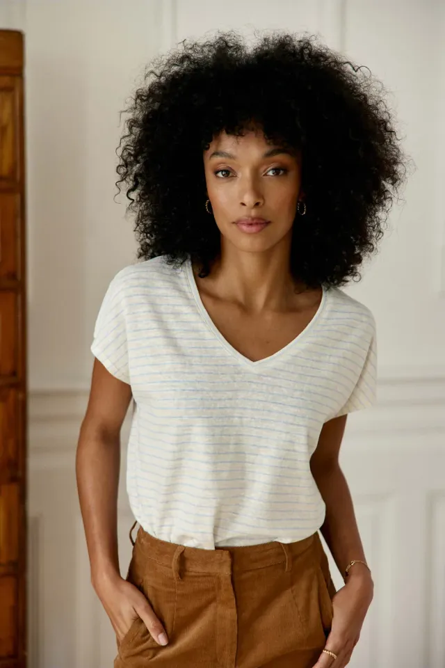 La Petite Etoile Marcelina mariniere shirt ecru ciel