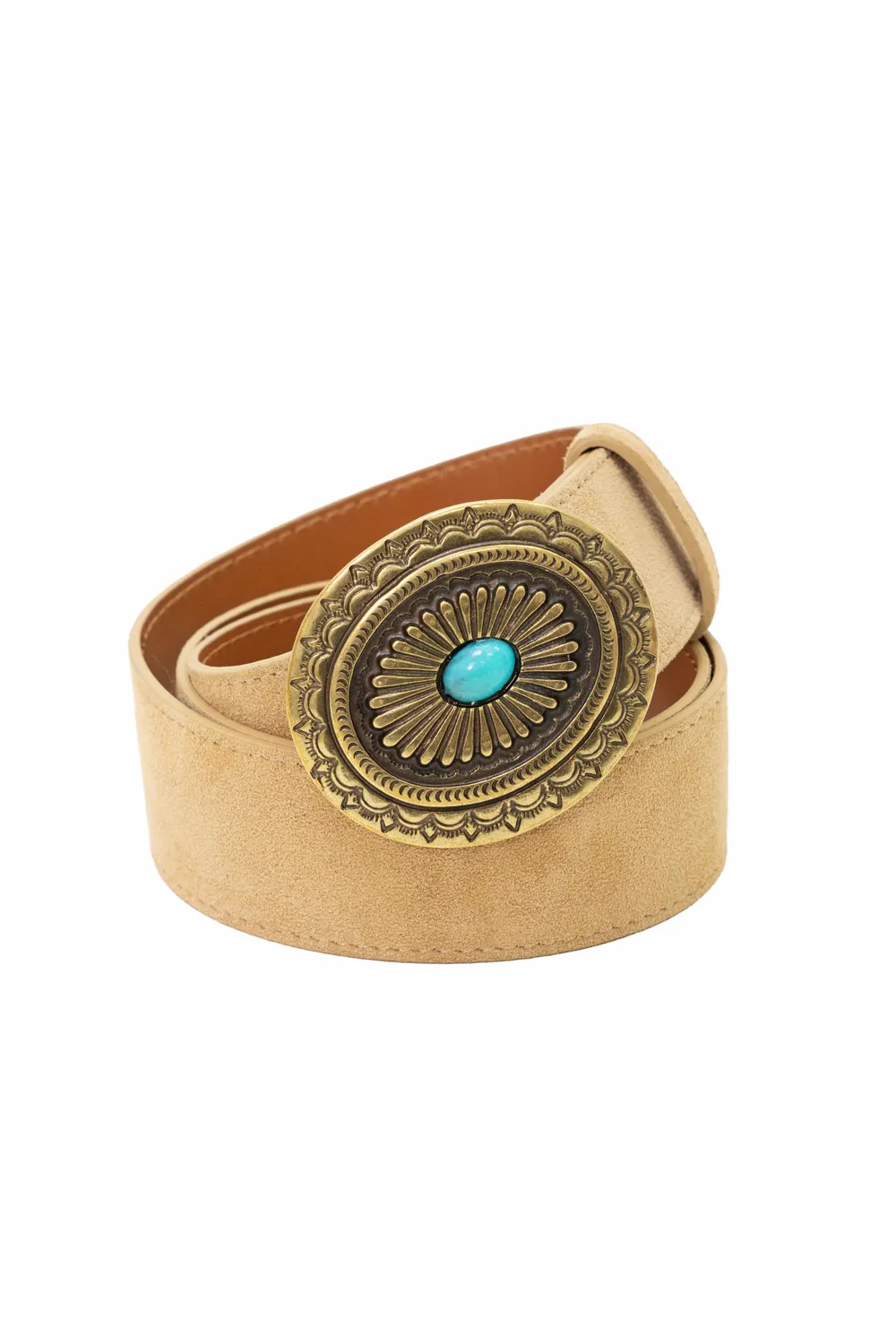 La Petite Etoile Albana riem beige leer 4 cm turquoise