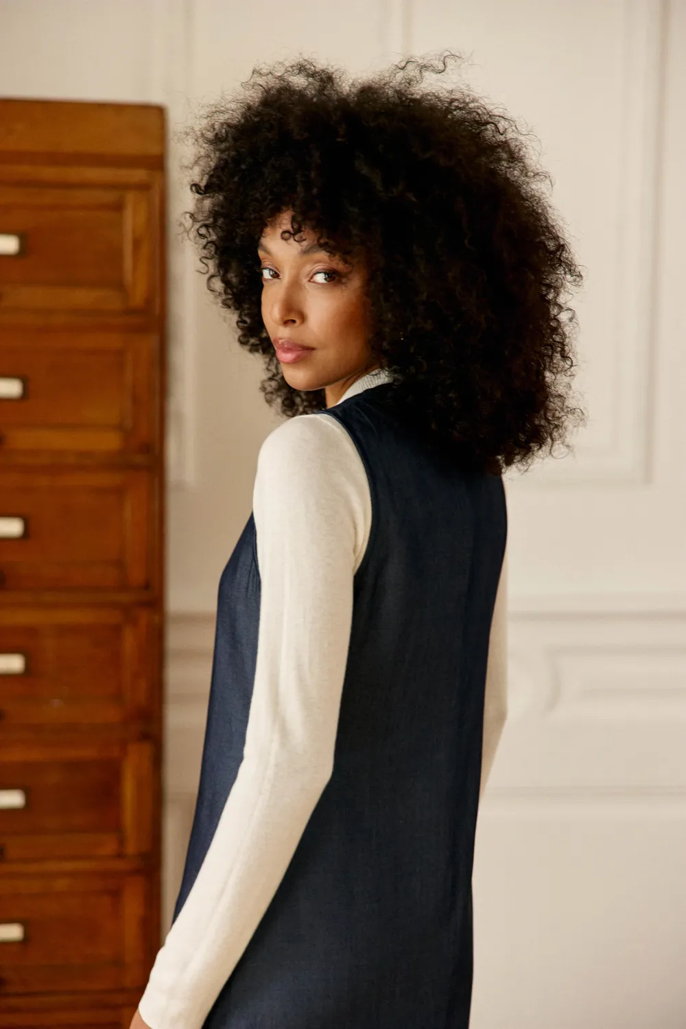 La Petite Etoile Rosanna midi jurk blauw denim