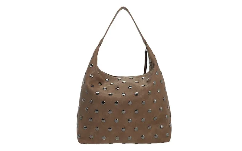 Amiek Veneto schoudertas camel met studs