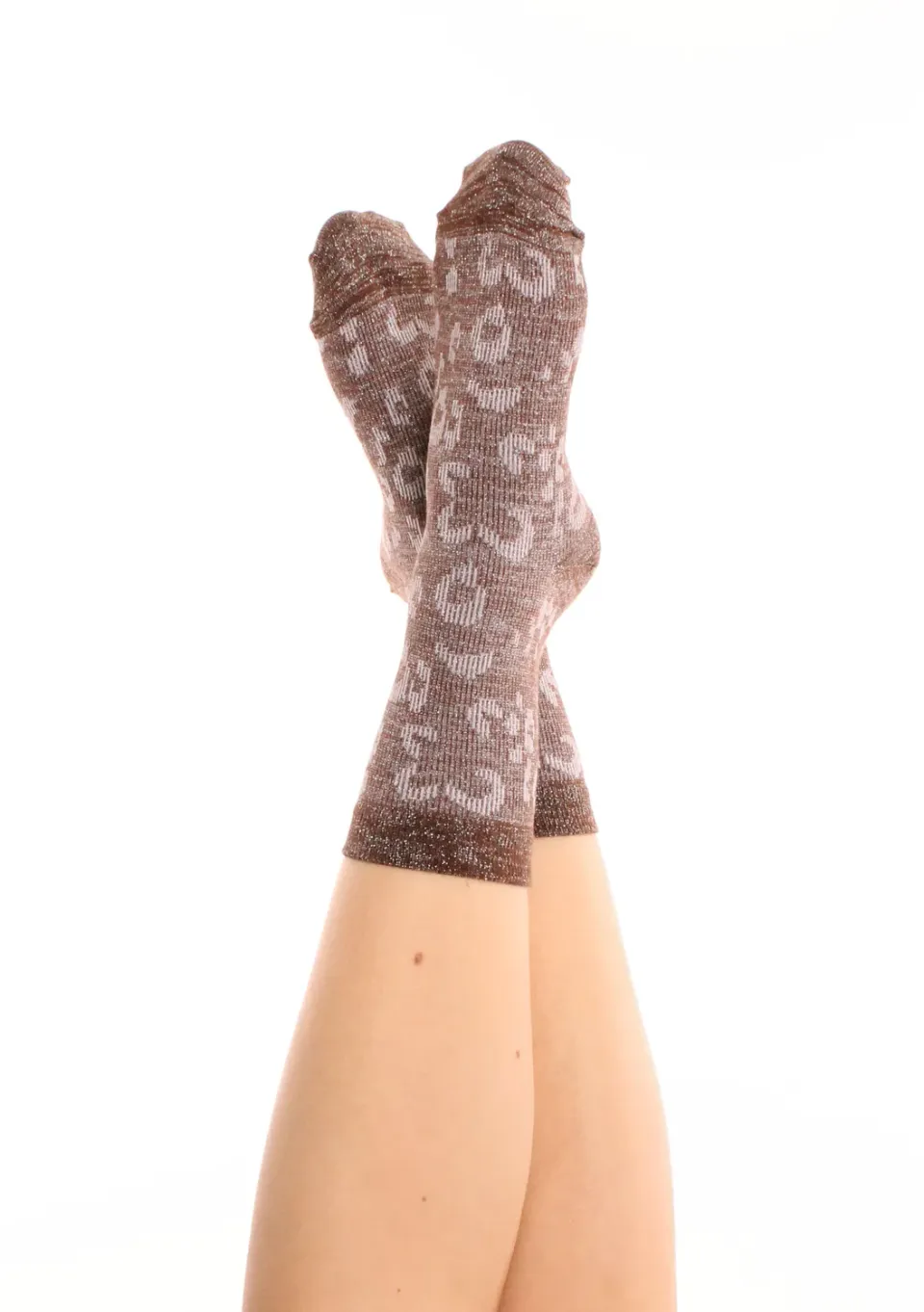 Pinned By K Leopard Glitter sokken bruin one size