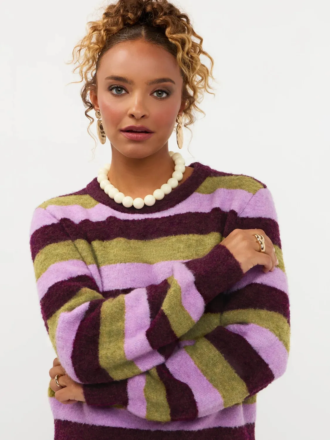 Ydence Aurora trui aubergine gestreept wolmix