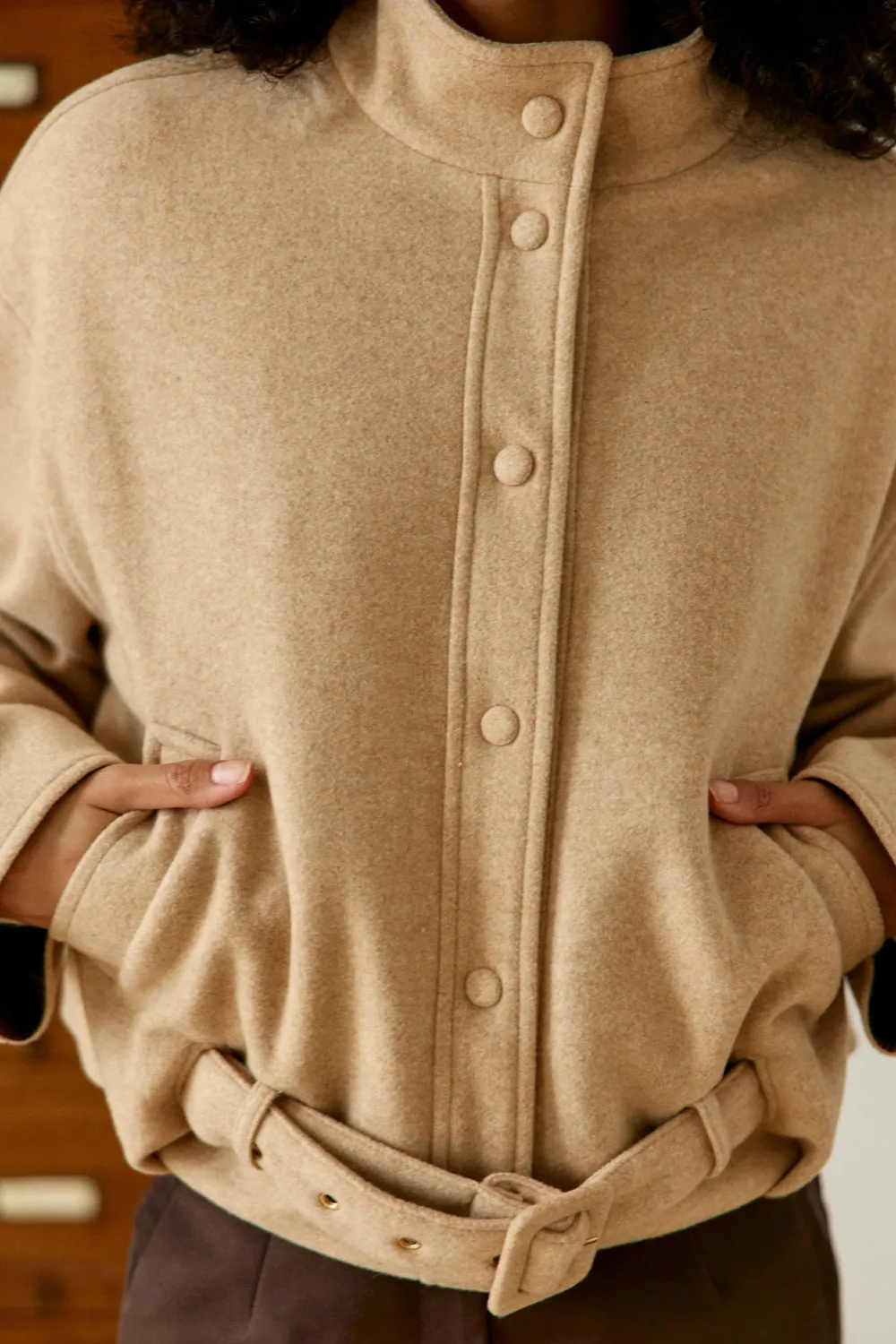 La Petite Etoile Naela ballonmantel beige met ruitkraag