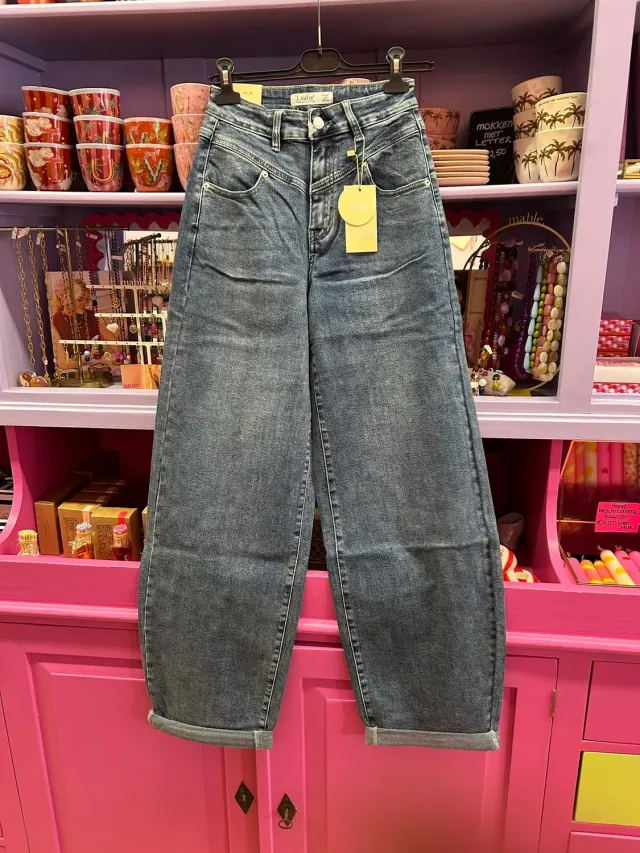 Amiek Balloon Jeans Ninte blauw stretch denim